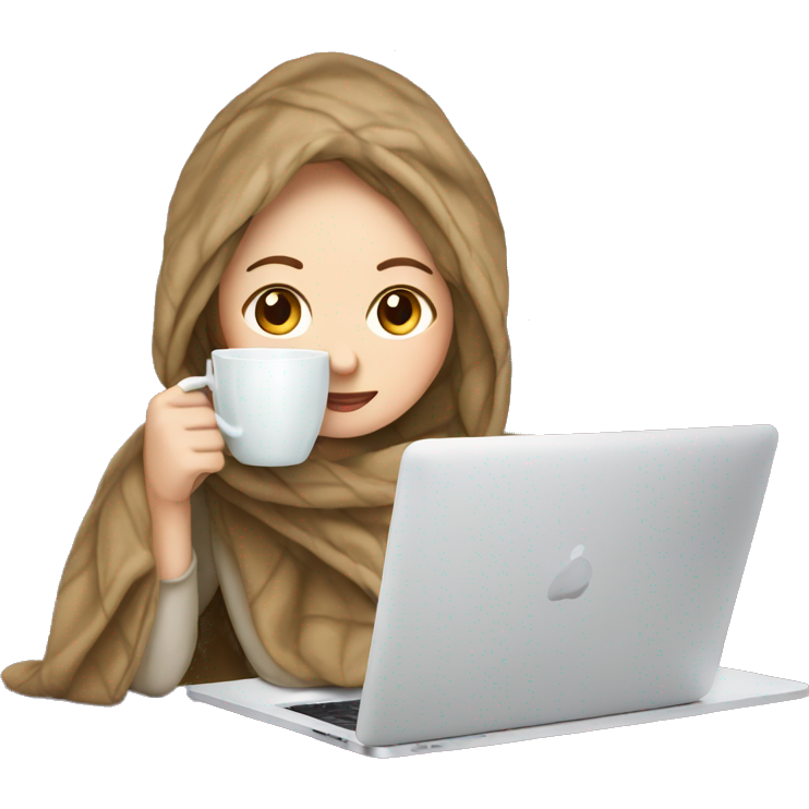 White Girl drinking tea with blanket on a macbook