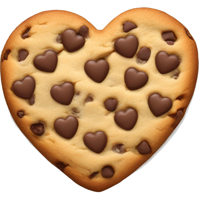 Realistic heart shaped chocolate chip cookie isolated.