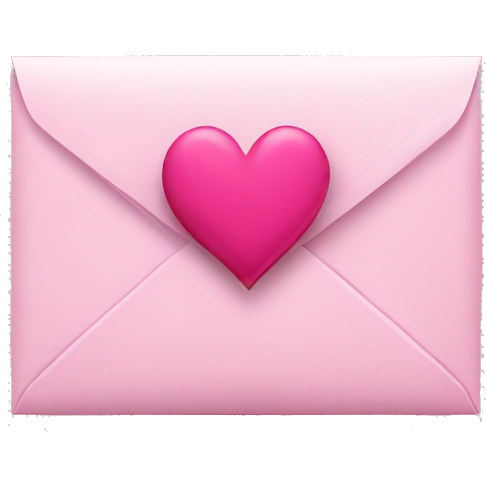 Pink envelope with dark pink heart with white ribbon