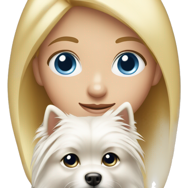 Blonde girl blue eyes holding spitz