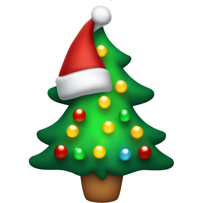 Christmas tree with lights and a Santa hat on top