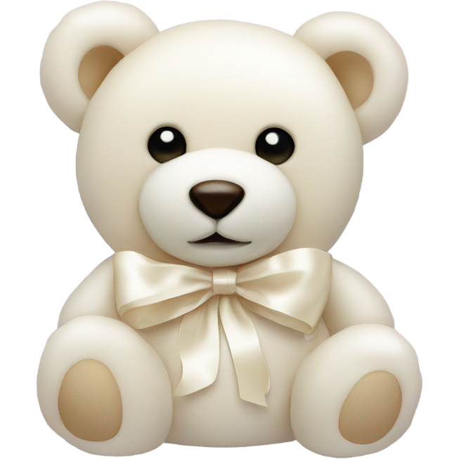 Cute ivory teddy bear with ivory satin bow around neck