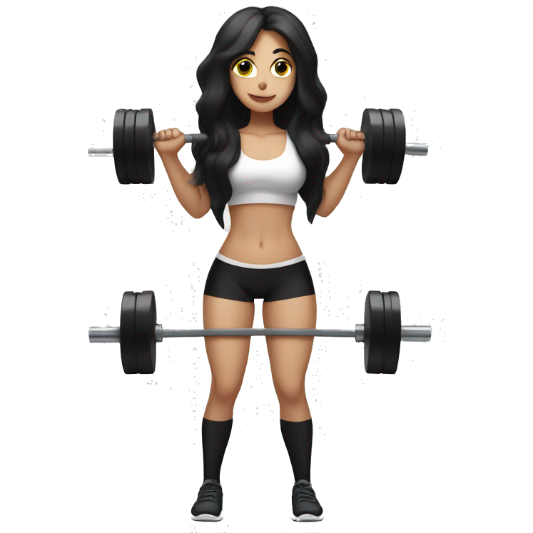 Pale girl with long black hair lifting weights deadlift