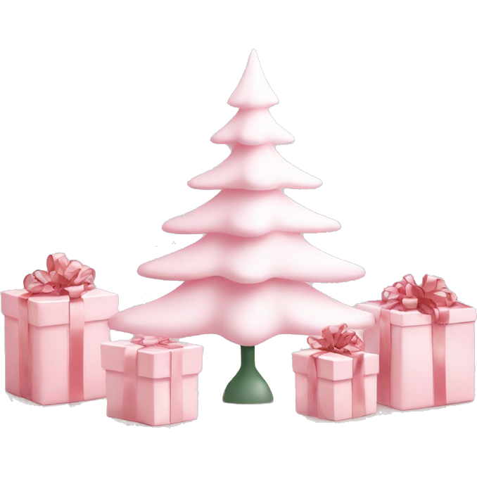 Light pink Christmas gifts under a white Christmas tree