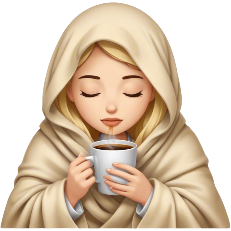 Girl inside a blanket sipping coffee eyes closed