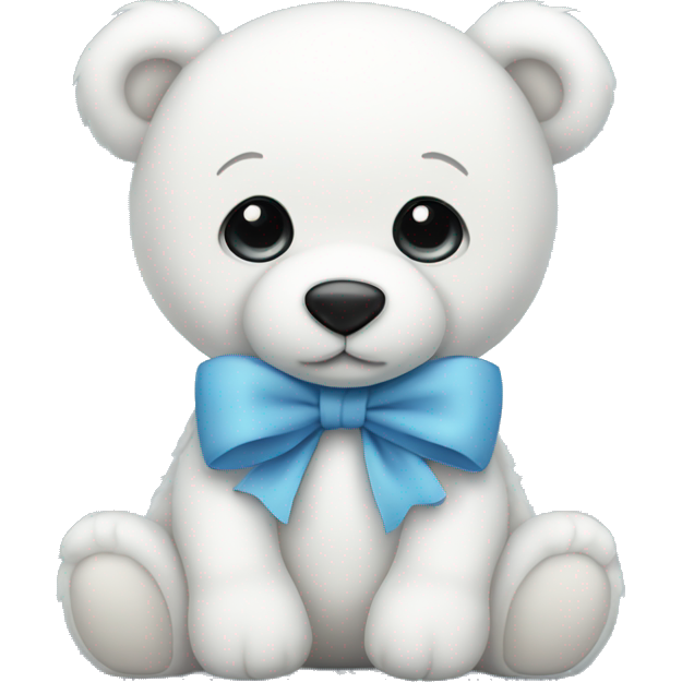 Cute white teddy bear with bow blue