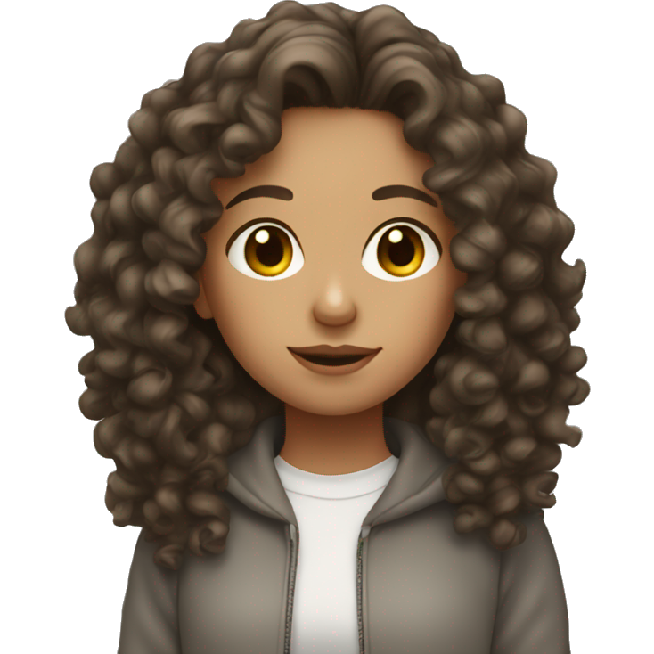Brunette Girl wearing a sweatshirt curly hair