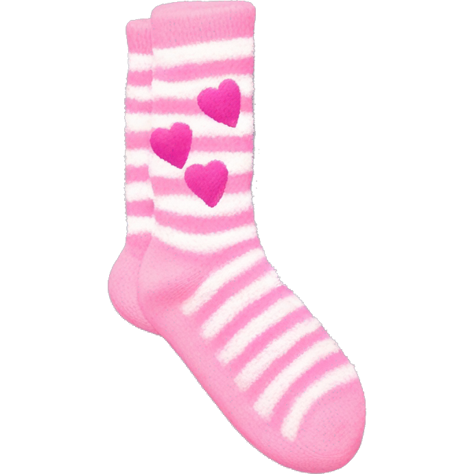 Light Pink and white stripe fuzzy socks with hot pink hearts on them