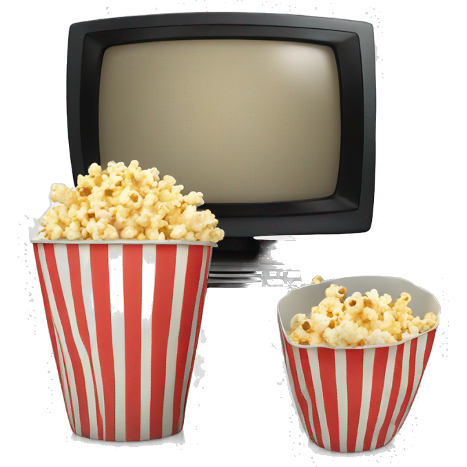 Popcorn in a striped cup with a TV