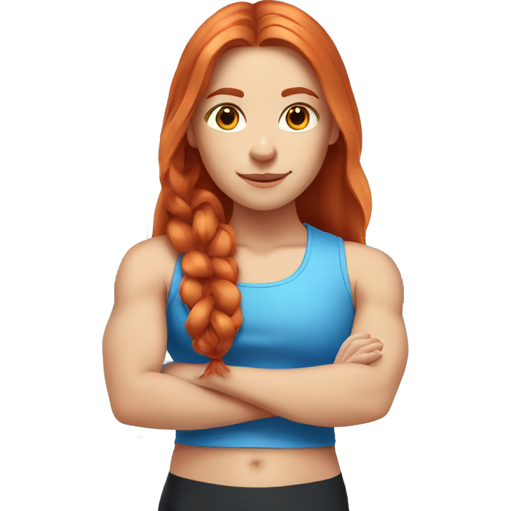 Long haired red haired girl with fair skin and blue eyes in the gym