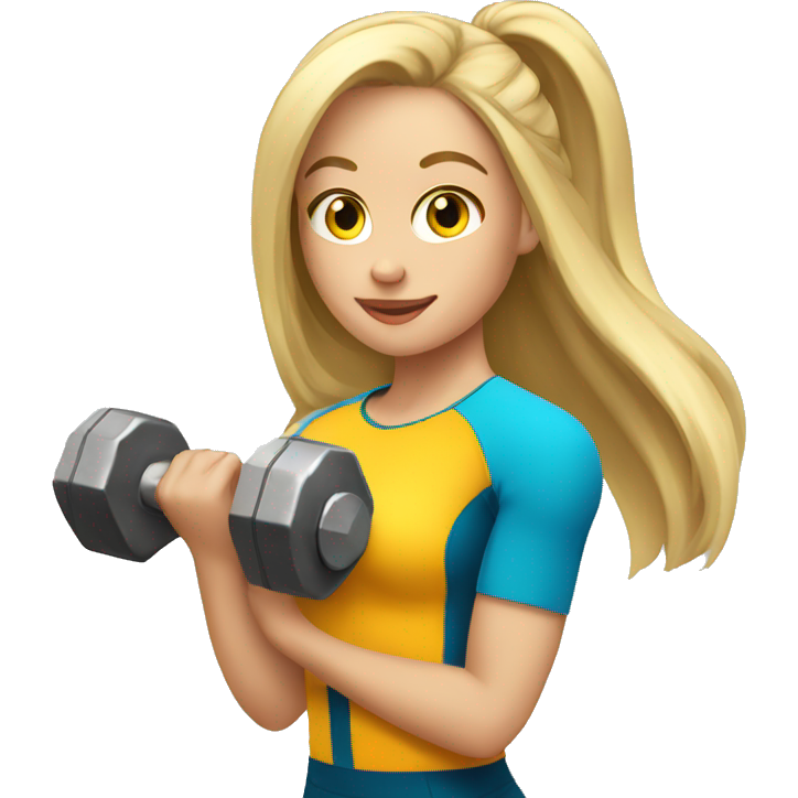 Sports Girl with long blond hair holding dumbbell