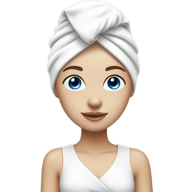 Fair skinned girl white towel on head and skin care mask on face blue eyes