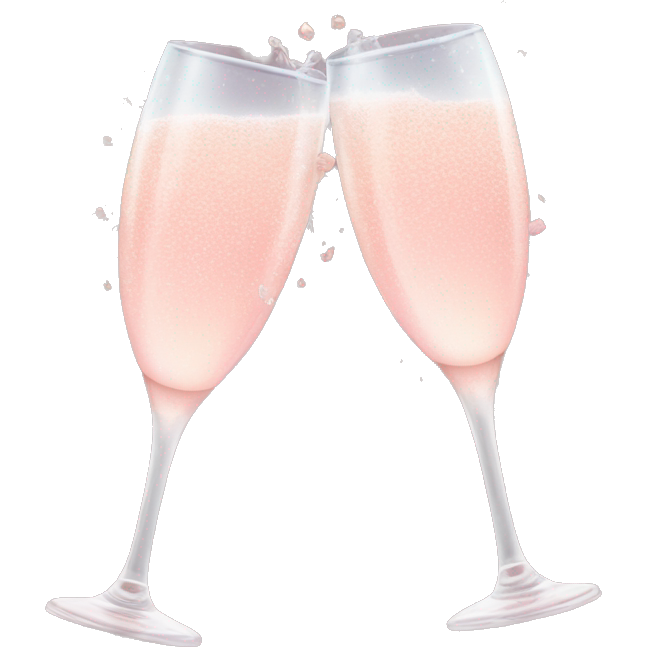 Glasses of pastel pink champagne are smashing against each other