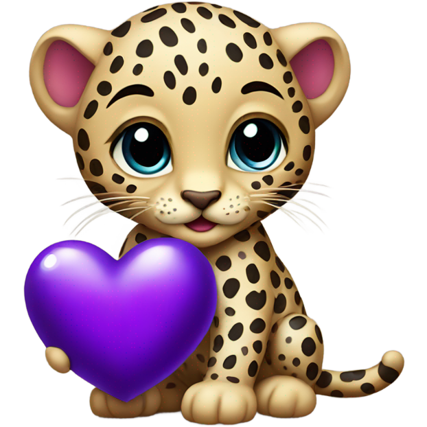 Baby leopard holding a purple heart