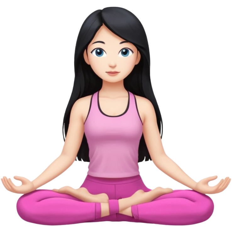 Black haired Asian girl super long hair blue eyes yoga with pink clothes