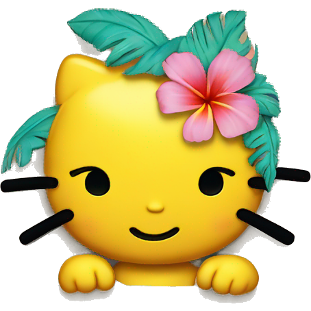 A yellow Hawaii hello kitty head that’s putting up a peace sign