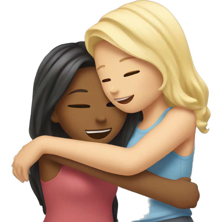 Blonde and brunette girl best friends hugging