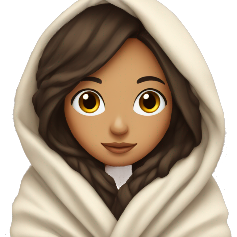 Cozy brunette girl wrapped in blanket with eyelashes
