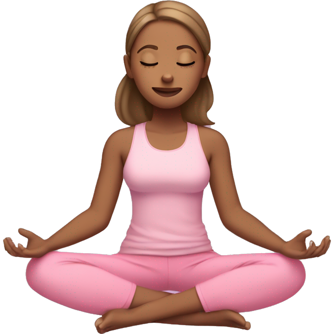 Girl with light brown skin wearing pink exercise clothes sitting cross legged meditating with closed eyes 😌