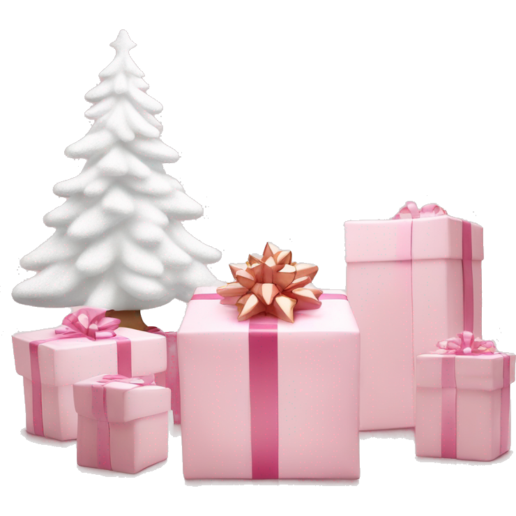 Light pink Christmas gifts under a white Christmas tree