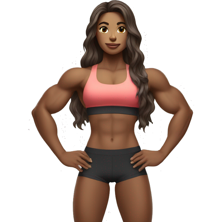 Muscular gym girl withe skin, long wavy hair