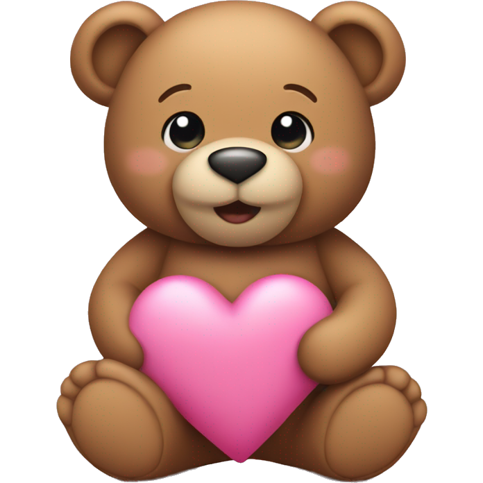 A light brown teddy holding a pink heart