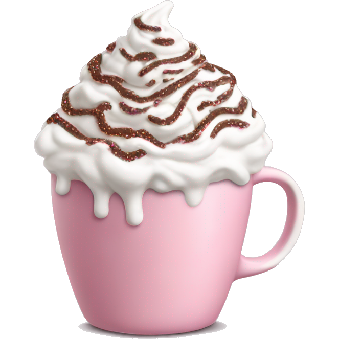 Pink white cup of hot chocolate with whipped cream and brown sprinkles