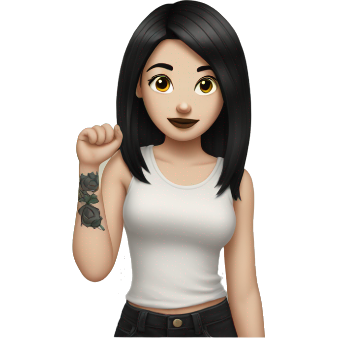 Pale girl with black hair arm tattoos