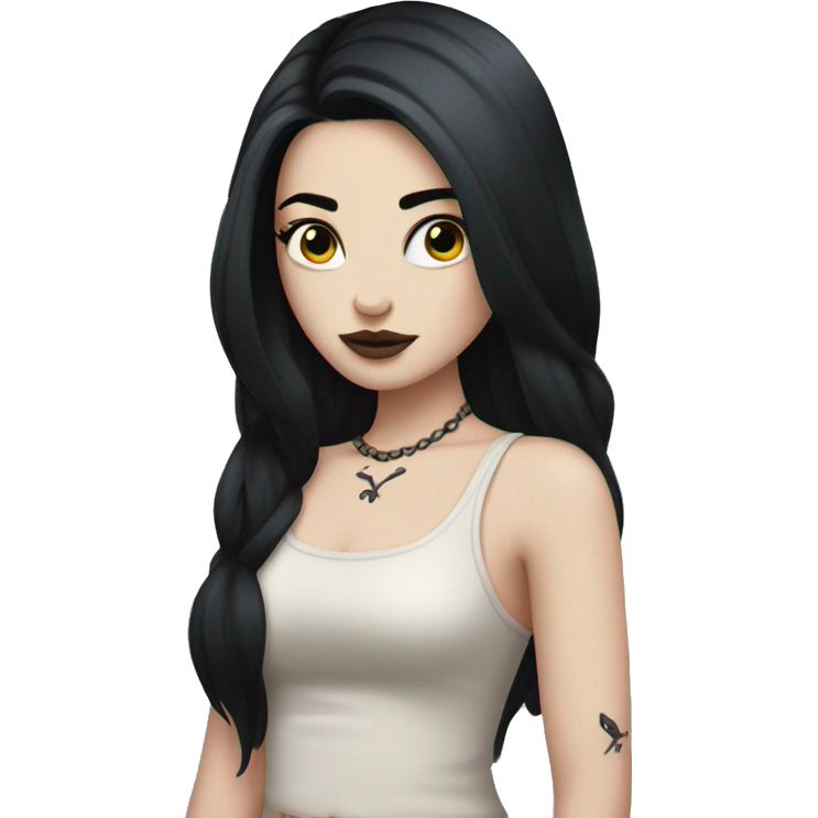 Pale girl with black hair arm tattoos