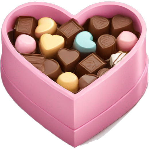 Pastel pink heart shaped box with chocolates in it