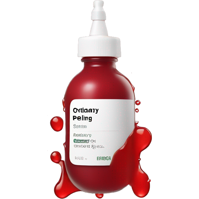The ordinary peeling solution bottle with label and a red liquid inside