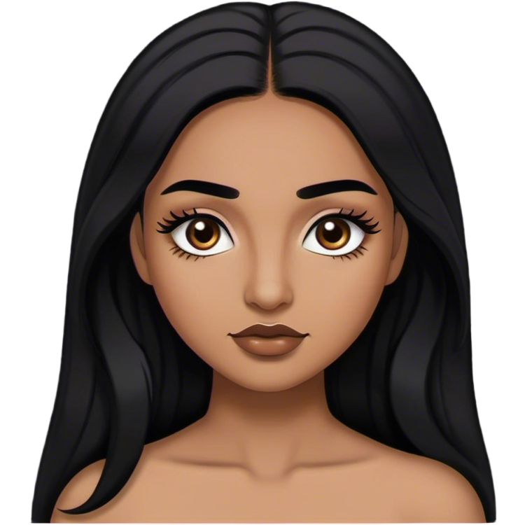 Woman with medium brown skin, medium arched dark brown eyebrows, full lashes,and long black hair