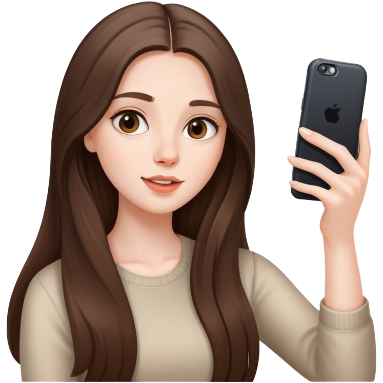 Beautiful pale brunette girl with long hair taking selfie