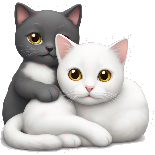 2 white cats cuddling and one is a kitten