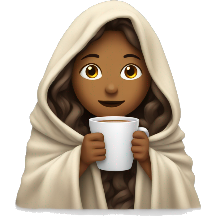 Girl inside a blanket sipping coffee eyes closed