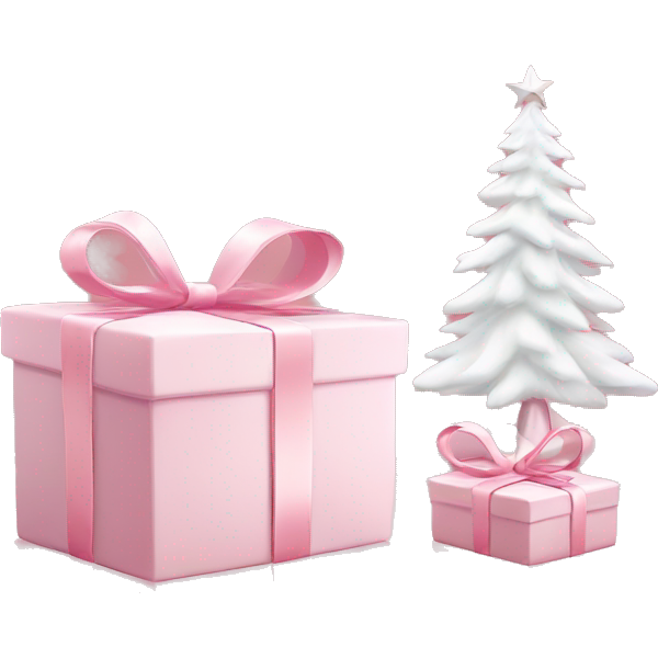 Light pink Christmas gifts under a white Christmas tree