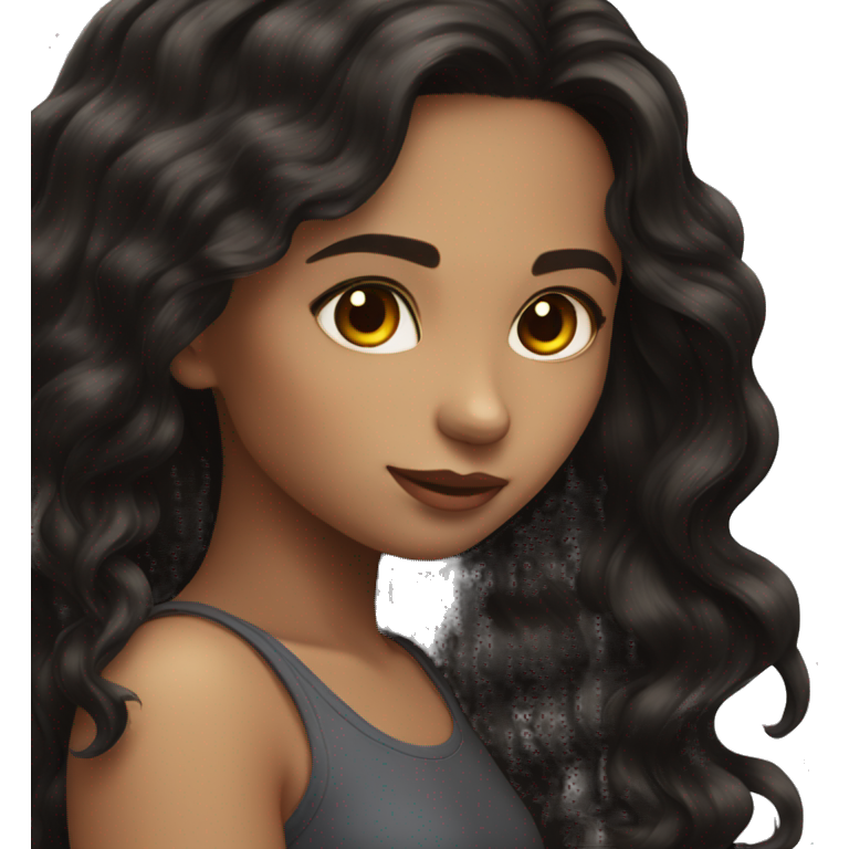 Long Black wavy hair girl dark dark brown eyes and hazel in sun