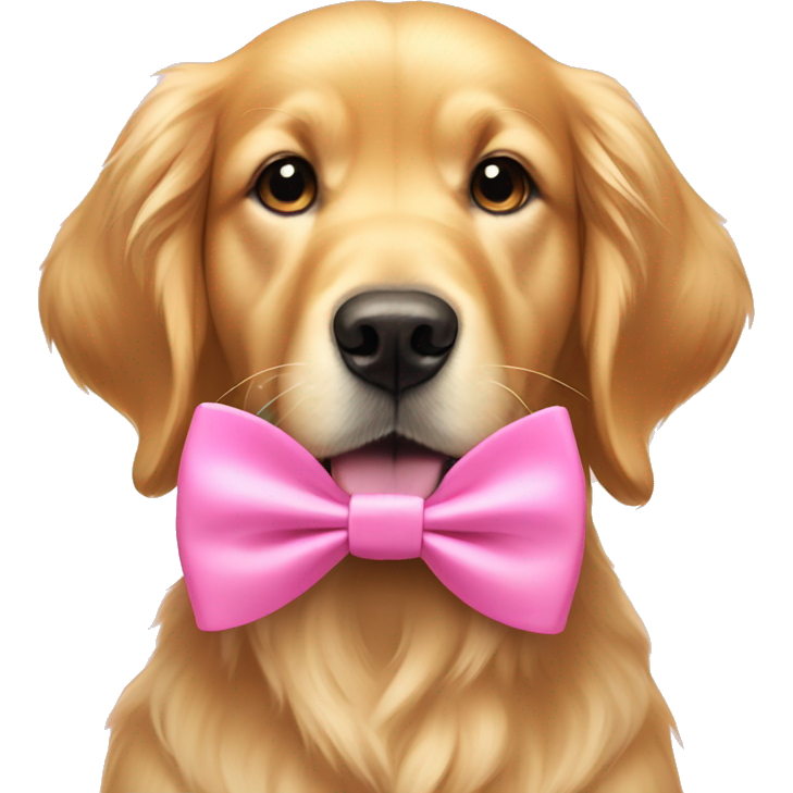 Golden retriever wearing a pink bow on his ear and a pink bow tie