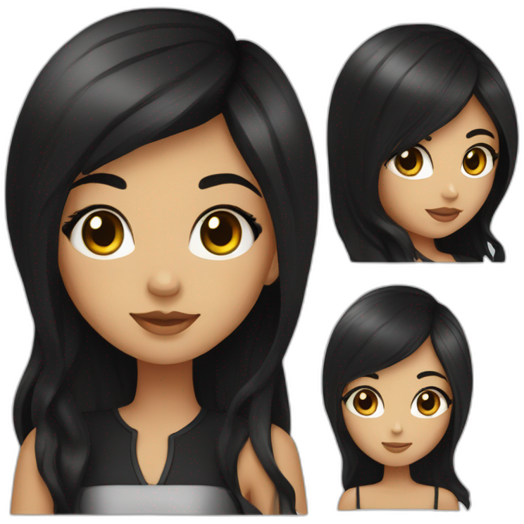 A girl not too white, not too brunette, with big straight black hair divided in the middle, with honey colored eyes with a black dress with shine