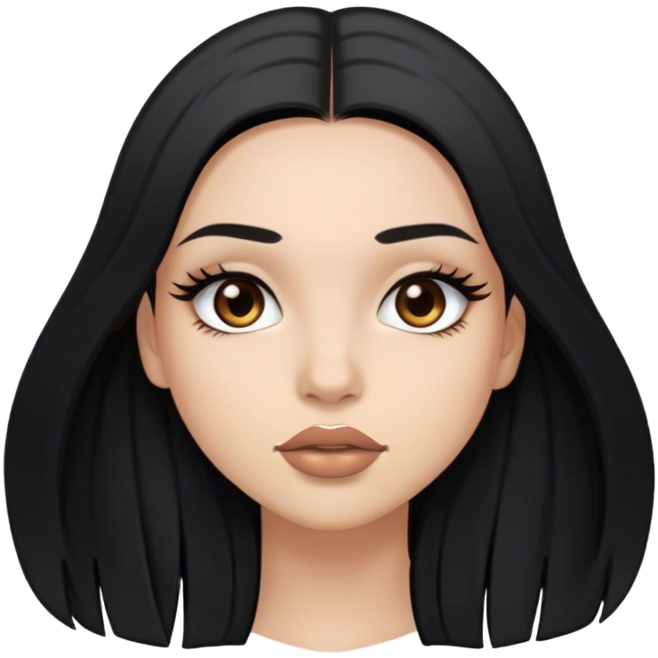 A girl with black long straight hair and brown eyes and full lips and long lashes