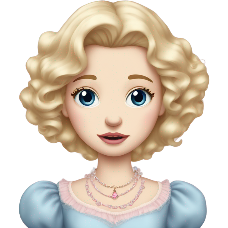 Crying girl with blonde hair pale skin blue eyes. Pink lips blush (but not too much). Vintage blowout with long hair not too curly. light pink princess dress, puffed sleeves, dainty choker necklace (think Versailles but not too much).