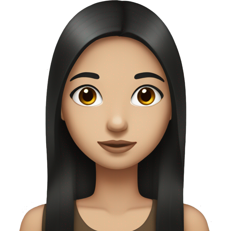 Girl with straight black long hair, brown eyes, white skin, and lashes