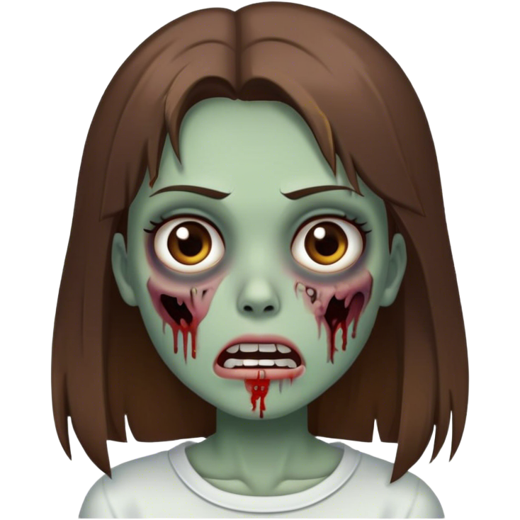 Zombie girl with brown hair brown eyes straight hair white skin with closed mouth