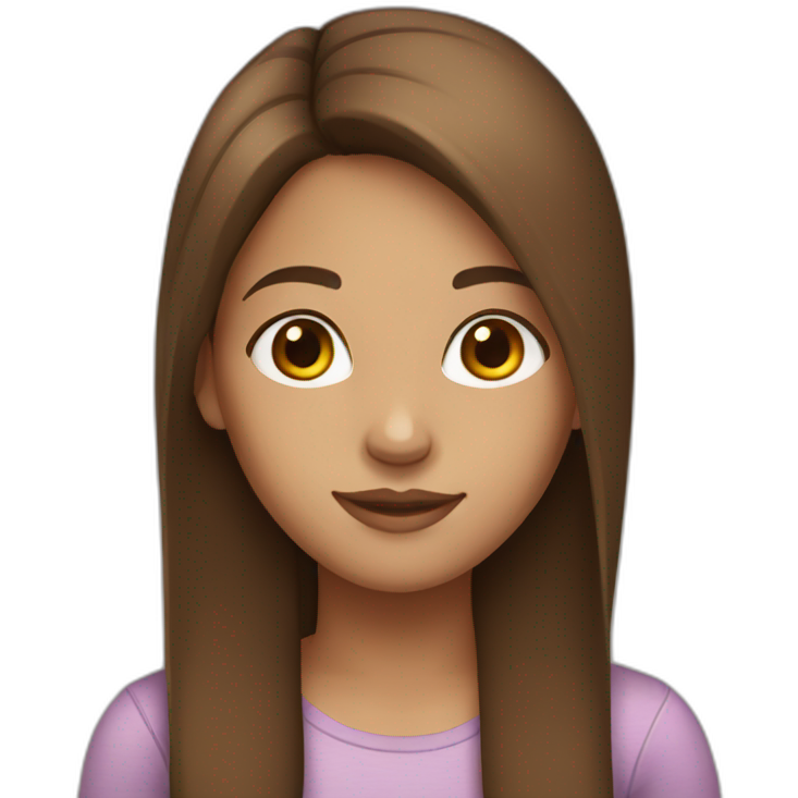 Girl with long, straight brown hair, brown eyes, light skin.