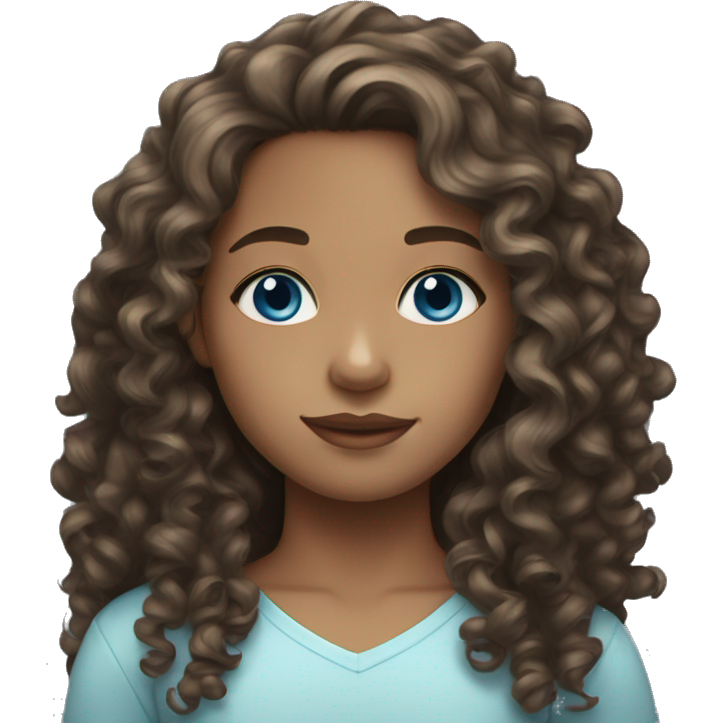Light skin girl long curly brown hair blue eyes