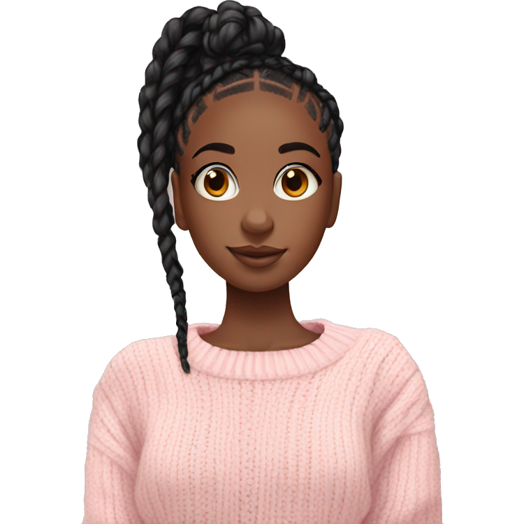 Pretty black girl with box braids in light pink sweater cozy