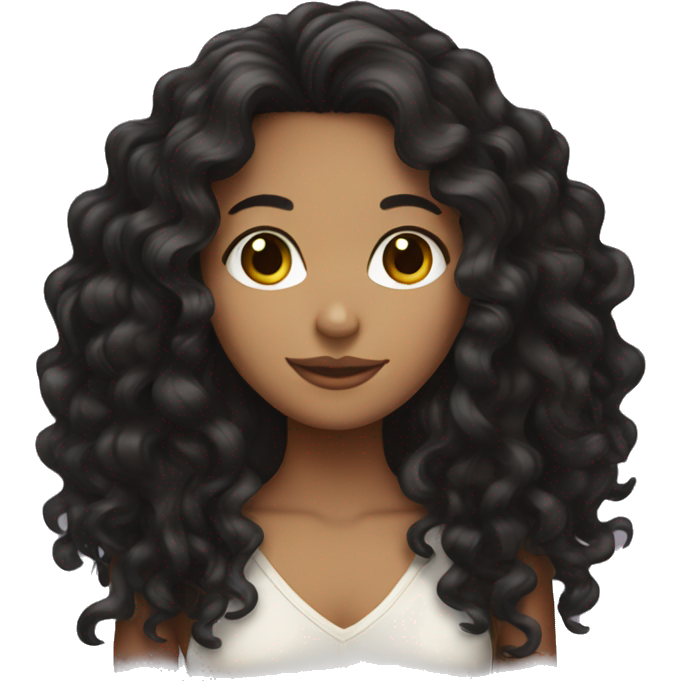 Tan girl with long black curly hair