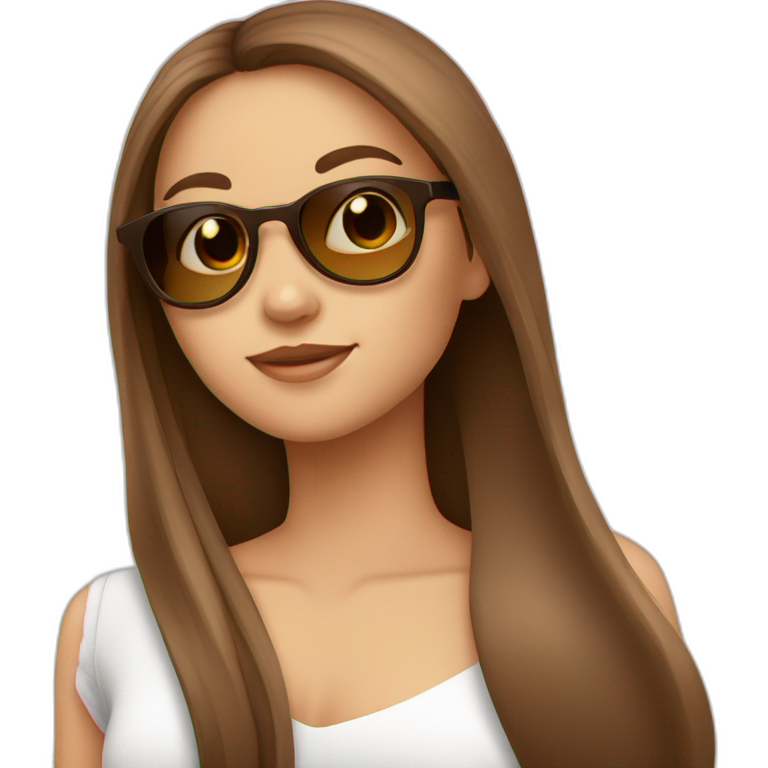 White cute girl with long brown hair holding sundglasses