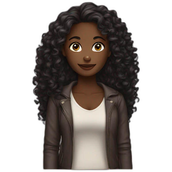 Woman dark skin long curly hair
