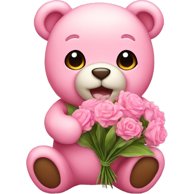 Pink cute teddy holding flowers
